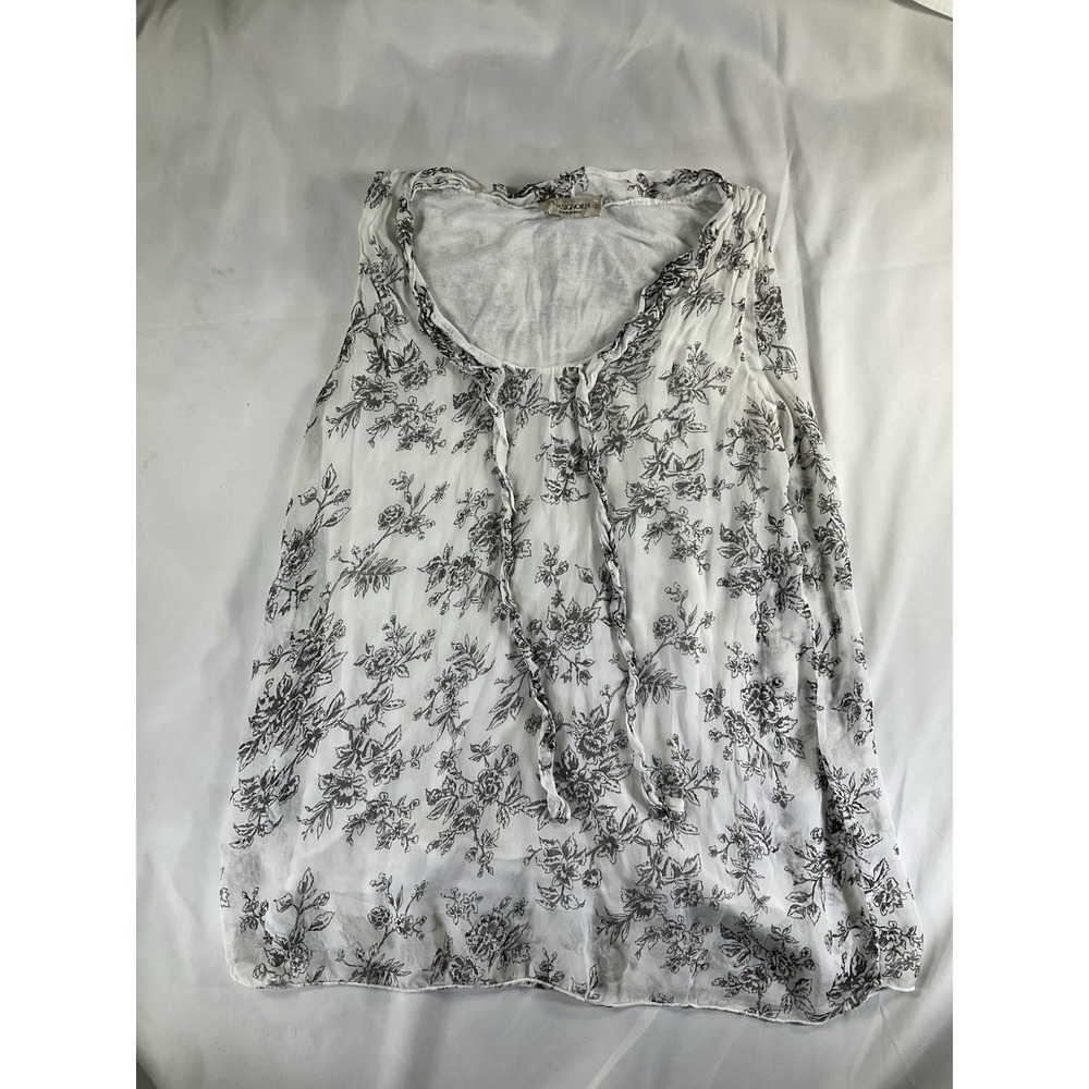 Via Signoria Size S White Black Floral Italian Silk Sleeveless Womens Top Tank
